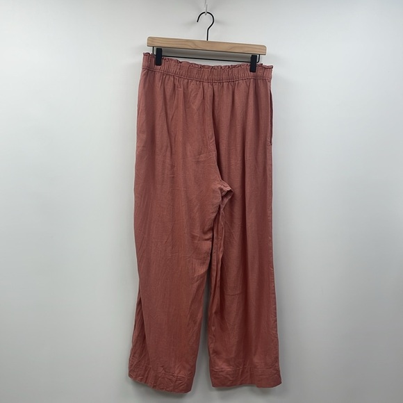 Abercrombie & Fitch High Rise Elastic Waist Linen Wide Leg Crop Pant Coral Large - Picture 7 of 12